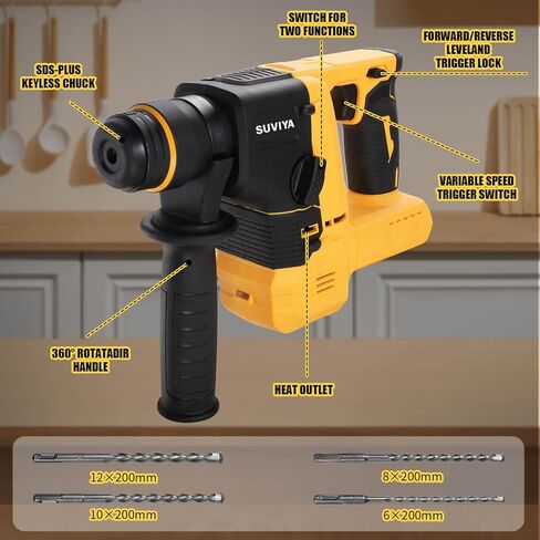 Rotary Hammer Drill for Dewalt 20V MAX Battery, Brushless SDS Cordless Rotary Hammer with Safety Clutch for Concrete/Masonry, 2 Modes with 360°Auxiliary Handle and 4 Drill Bits (Battery not included) in Kuwait