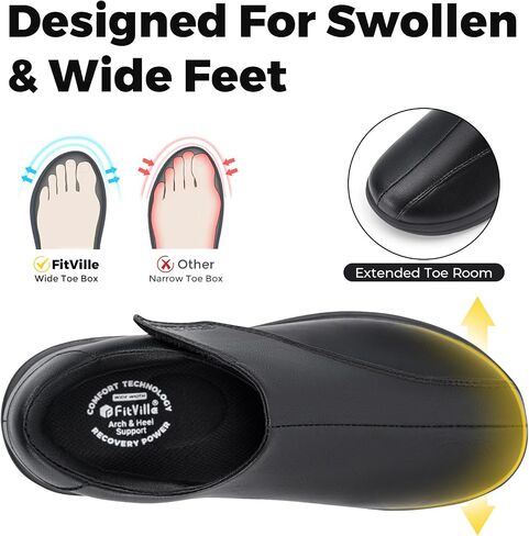 FitVille Diabetic Shoes for Women Slip On Classic Oxford Shoes Adjustable Strap Business Formal Dress Shoes PU Leather Loafers Edema Shoes Plantar Fasciitis Sneakers - EasyTop Dress Shoes V1 in Kuwait
