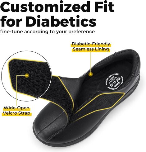 FitVille Diabetic Shoes for Women Slip On Classic Oxford Shoes Adjustable Strap Business Formal Dress Shoes PU Leather Loafers Edema Shoes Plantar Fasciitis Sneakers - EasyTop Dress Shoes V1 in Kuwait