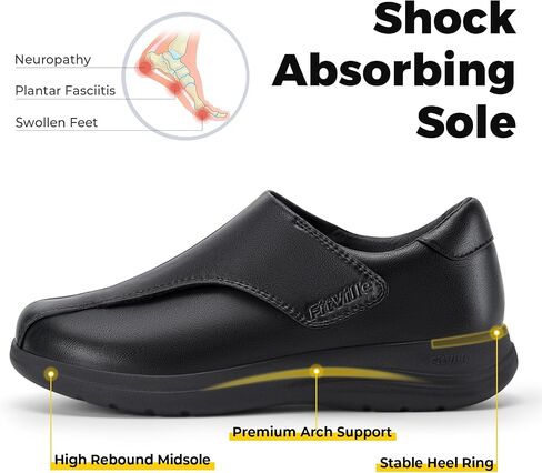FitVille Diabetic Shoes for Women Slip On Classic Oxford Shoes Adjustable Strap Business Formal Dress Shoes PU Leather Loafers Edema Shoes Plantar Fasciitis Sneakers - EasyTop Dress Shoes V1 in Kuwait