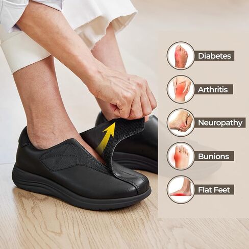 FitVille Diabetic Shoes for Women Slip On Classic Oxford Shoes Adjustable Strap Business Formal Dress Shoes PU Leather Loafers Edema Shoes Plantar Fasciitis Sneakers - EasyTop Dress Shoes V1 in Kuwait