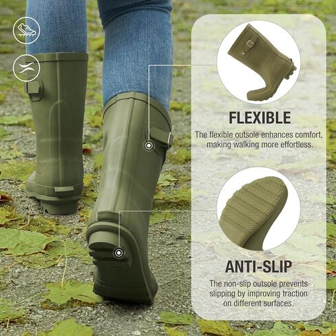 HISEA Women's Mid Calf Rubber Rain Boots Waterproof Wellington Garden Boots in Kuwait