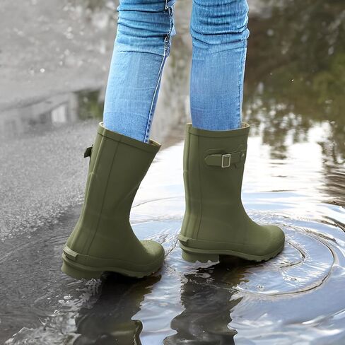 HISEA Women's Mid Calf Rubber Rain Boots Waterproof Wellington Garden Boots in Kuwait