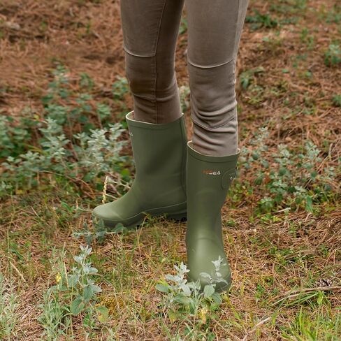 HISEA Women's Mid Calf Rubber Rain Boots Waterproof Wellington Garden Boots in Kuwait