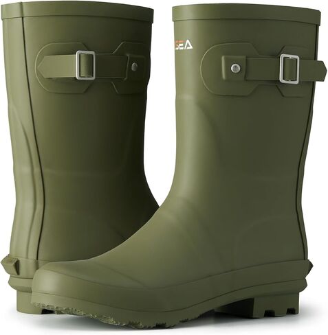 HISEA Women's Mid Calf Rubber Rain Boots Waterproof Wellington Garden Boots in Kuwait