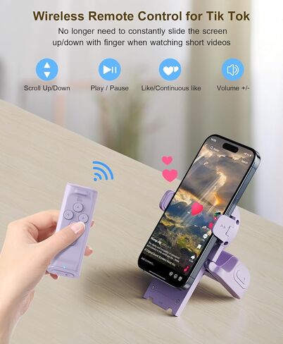 Remote Control Scrolling for TikTok, Page Turner for Ebook App, Bluetooth Phone Remote for Camera Selfie, Video Record, TikTok Bluetooth Remote Control with Cell Phone Holder for iOS Android in Saudi Arabia