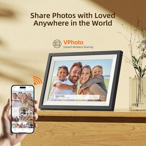 Digital Picture Frame WiFi 16GB, 10.1 Inch Digital Photo Frame, Share Photos to Electronic Picture Frame via App from Anywhere, 1280x800 Touch Screen, Auto-Rotate, Warm Gift for Family (Black) in Saudi Arabia