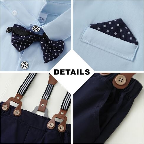 CARETOO Toddler Boy Clothes Suit Gentleman Wedding Outfits Kids Formal Dress Shirt Bowtie Long Suspender Pants Overalls 1-5T in Kuwait