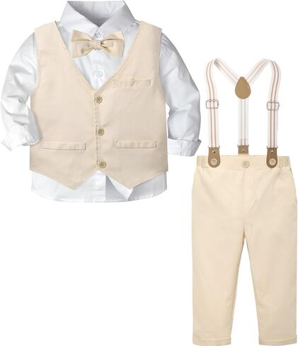 A&J DESIGN Toddler Boys Formal Clothes with Suspender Baby Wedding Outfit Kids Dress Suit Set in Kuwait