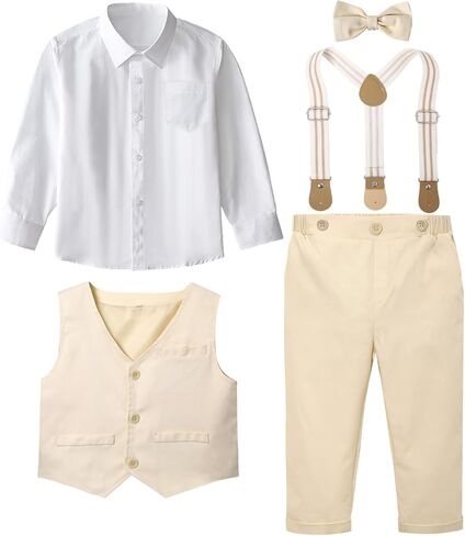 A&J DESIGN Toddler Boys Formal Clothes with Suspender Baby Wedding Outfit Kids Dress Suit Set in Kuwait