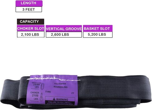 حبال مستديرة من البوليستر الأسود - 2,600 رطل. سعة رأسية، سلة 5,200 رطل - حزام رفع عالي التحمل للسيرك الجوي أو استخدام السترة، عبوتان (أرجواني - سعة عمودية 2,600 رطل، 2 قدم) in Kuwait