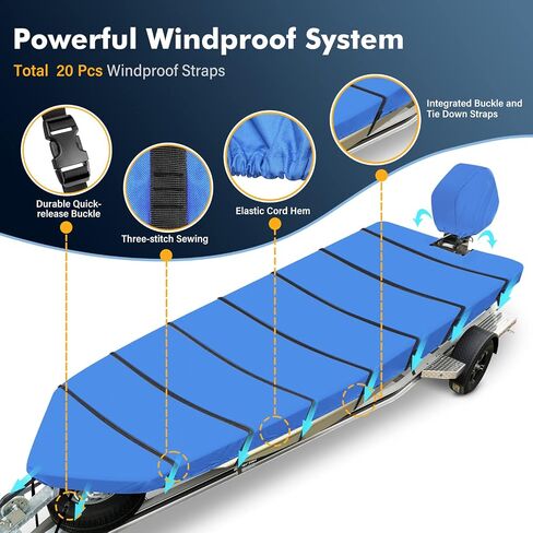 Jon Boat Cover 18 ft, 600D Heavy Duty Trailerable Waterproof Jon Boat Cover 18 Foot with Motor Cover, Marine Grade Canvas,Gray in Kuwait