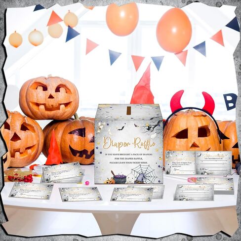 Teling 51 Pcs Halloween Diaper Raffle Tickets with Diaper Raffle Card Box a Little Boo Is Almost Due Baby Shower Decorations Baby Shower Holder Box for Girl Boy Diaper Raffle Party in Saudi Arabia