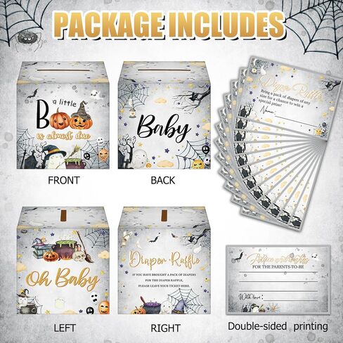 Teling 51 Pcs Halloween Diaper Raffle Tickets with Diaper Raffle Card Box a Little Boo Is Almost Due Baby Shower Decorations Baby Shower Holder Box for Girl Boy Diaper Raffle Party in Saudi Arabia
