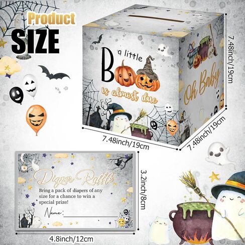 Teling 51 Pcs Halloween Diaper Raffle Tickets with Diaper Raffle Card Box a Little Boo Is Almost Due Baby Shower Decorations Baby Shower Holder Box for Girl Boy Diaper Raffle Party in Saudi Arabia