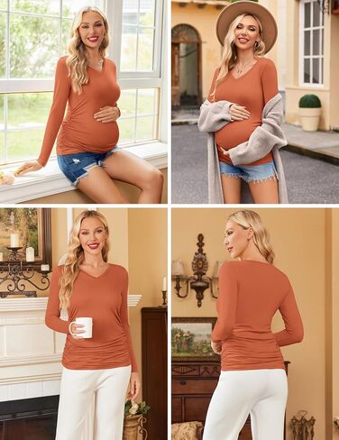 Ekouaer Womens Maternity Shirts Long Sleeve 3 Packs Pregnancy V-Neck Clothes Tunic Blouse Fall Tops for Mama S-XXL in Kuwait