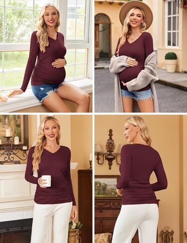 Ekouaer Womens Maternity Shirts Long Sleeve 3 Packs Pregnancy V-Neck Clothes Tunic Blouse Fall Tops for Mama S-XXL in Kuwait