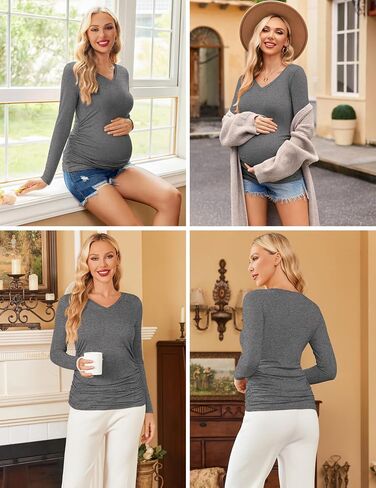 Ekouaer Womens Maternity Shirts Long Sleeve 3 Packs Pregnancy V-Neck Clothes Tunic Blouse Fall Tops for Mama S-XXL in Kuwait