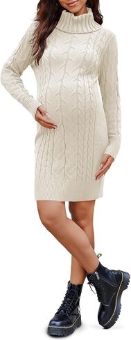 Langwyqu Womens Maternity Sweater Dress Cable Knit Sexy Bodycon Turtleneck Long Sleeve Mini Fall Sweaters Dresses in Saudi Arabia