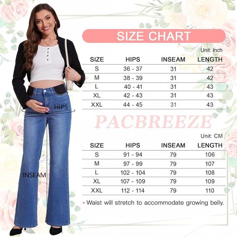 بنطلون جينز PACBREEZE نسائي للحمل متوسط ​​الارتفاع قابل للتمدد على شكل جرس من قماش الدنيم للحمل، مقاس S-XXL in Kuwait