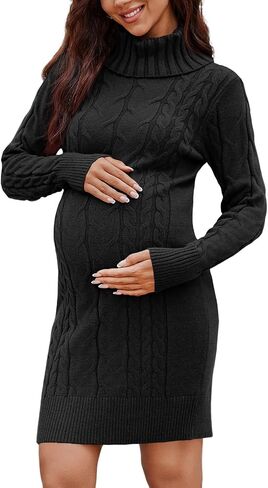 Langwyqu Womens Maternity Sweater Dress Cable Knit Sexy Bodycon Turtleneck Long Sleeve Mini Fall Sweaters Dresses in Saudi Arabia