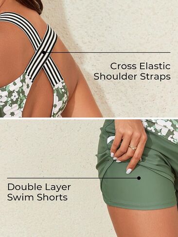 Summer Mae Maternity Two Piece Swimsuit Tankini High Waist Pregnancy Bathing Suit with Pockets Cross Back Swimwear in Saudi Arabia