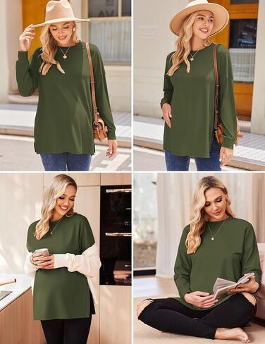Ekouaer Womens 3 Packs Maternity Shirts Long Sleeve Side Ruched Pregnancy Tee Workout Top Tunic Blouse Mama Clothes in Saudi Arabia