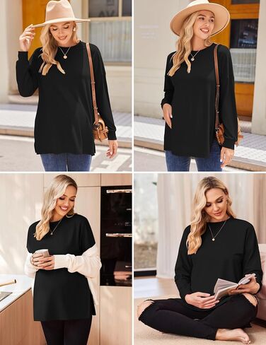 Ekouaer Womens 3 Packs Maternity Shirts Long Sleeve Side Ruched Pregnancy Tee Workout Top Tunic Blouse Mama Clothes in Saudi Arabia