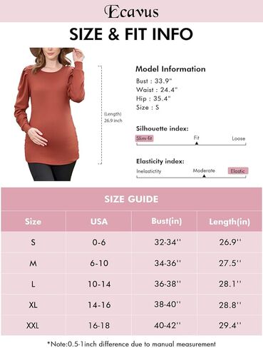 Ecavus Women's Maternity Shirts Ribbed Puff Long Sleeve Tunic Tops Side Ruched Casual Pregnancy Clothes in Saudi Arabia