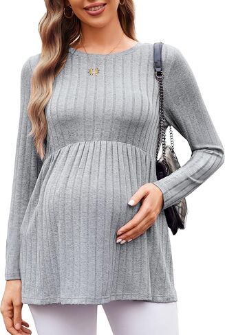 Maternity Shirts Dressy Long Sleeve Pregnancy Fall Tops Work Blouses | Long sleeve maternity shirts, crew neck tunic tops, Soft comfortable feel, Fall outfits, everyday pregnancy wear in Saudi Arabia