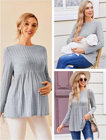 Maternity Shirts Dressy Long Sleeve Pregnancy Fall Tops Work Blouses | Long sleeve maternity shirts, crew neck tunic tops, Soft comfortable feel, Fall outfits, everyday pregnancy wear in Saudi Arabia