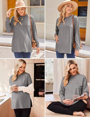 Ekouaer Womens 3 Packs Maternity Shirts Long Sleeve Side Ruched Pregnancy Tee Workout Top Tunic Blouse Mama Clothes in Saudi Arabia