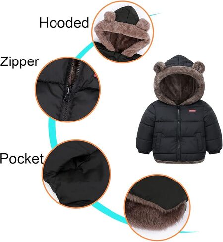 JiAmy Baby Winter Fleece Coat Kids Boys Jacket Outwear Girls Padded Clothes Grey 1-2 Years in Kuwait