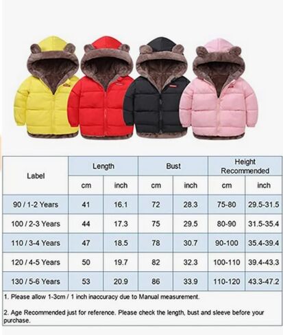 JiAmy Baby Winter Fleece Coat Kids Boys Jacket Outwear Girls Padded Clothes Grey 1-2 Years in Kuwait