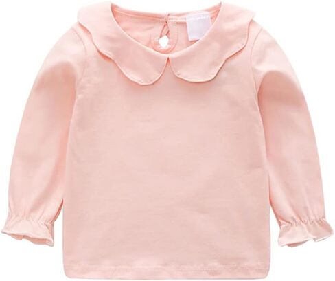Baby Girl Long Sleeve Blouses Solid Color Doll Collar T-Shirt Toddler Kids Cotton Top Bottom in Saudi Arabia