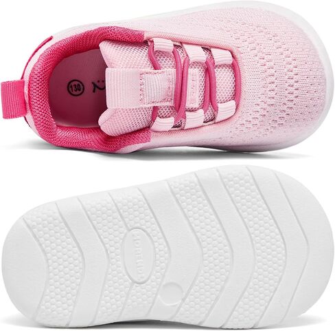 MORENDL Toddler Slip On Sneakers Baby Walking Shoes Non-Slip Breathable Unisex Pink Mesh Lace-Up Athletic Sneakers Infant Running Shoes in Kuwait