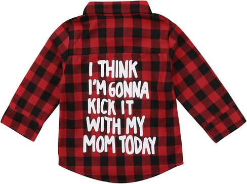 Toddler Baby Fall Shirts Long Sleeve Button Down Plaid Letter Print Top Coat Casual Clothes for Boys Girls in Saudi Arabia