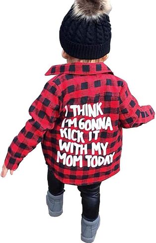 Toddler Baby Fall Shirts Long Sleeve Button Down Plaid Letter Print Top Coat Casual Clothes for Boys Girls in Saudi Arabia