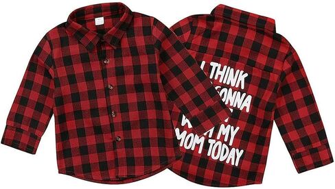 Toddler Baby Fall Shirts Long Sleeve Button Down Plaid Letter Print Top Coat Casual Clothes for Boys Girls in Saudi Arabia