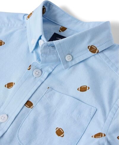 The Children's Place Baby Boys' and Toddler Poplin Short Sleeve Button Down Shirt, Football Print, 4 Years in Saudi Arabia