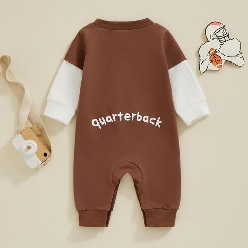 Lamuusaa Newborn Baby Boy Football Outfit Long Sleeve Football Embroidery Romper One Piece Bodysuit Jumpsuit 0-18M in Saudi Arabia