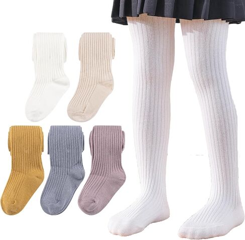 Meeshine Baby Girls Cable Knit Tights Toddler Cotton Footed Leggings Solid Seamless Winter Stocking Pants for Kids,5 Pack in Saudi Arabia