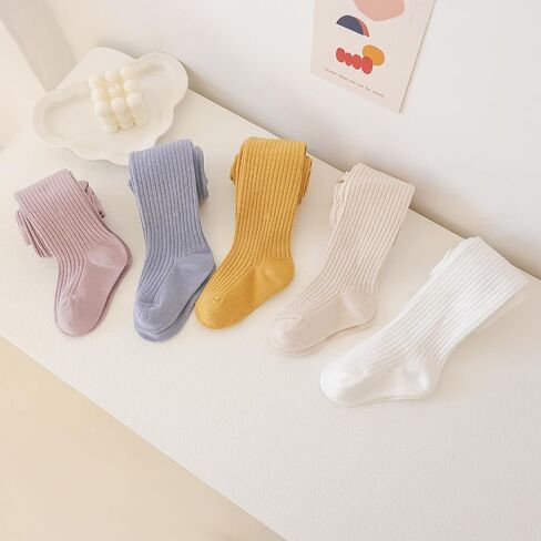 Meeshine Baby Girls Cable Knit Tights Toddler Cotton Footed Leggings Solid Seamless Winter Stocking Pants for Kids,5 Pack in Saudi Arabia