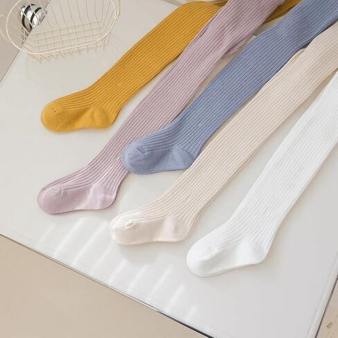 Meeshine Baby Girls Cable Knit Tights Toddler Cotton Footed Leggings Solid Seamless Winter Stocking Pants for Kids,5 Pack in Saudi Arabia