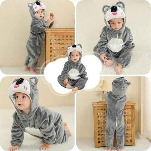 Baby Winter Hooded Romper Jumpsuit, Unisex Kids Flannel Romper, Halloween Toddler Cartoon Animals Onesie in Saudi Arabia