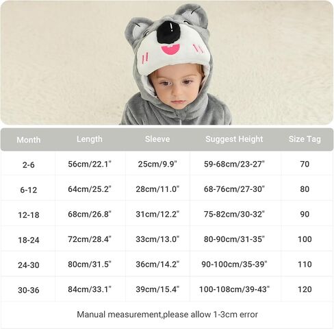 Baby Winter Hooded Romper Jumpsuit, Unisex Kids Flannel Romper, Halloween Toddler Cartoon Animals Onesie in Saudi Arabia