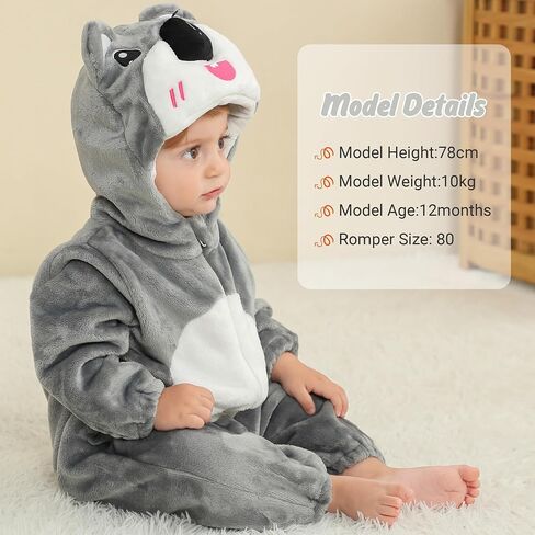 Baby Winter Hooded Romper Jumpsuit, Unisex Kids Flannel Romper, Halloween Toddler Cartoon Animals Onesie in Saudi Arabia