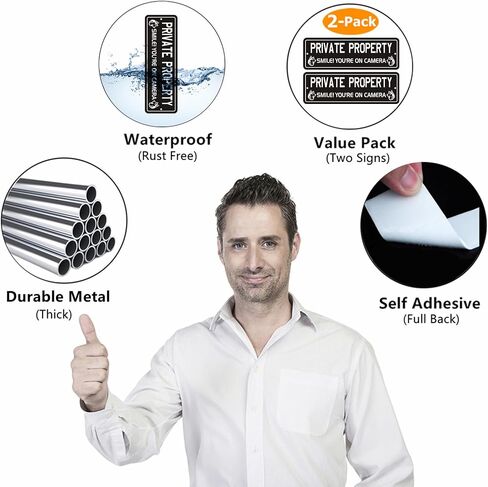 No Trespassing Signs Private Property, (2 Pack) Self-adhesive Aluminum Signs for House Door or Wall, 9 x 3 inch Reflective No Fade Metal Sings for Indoor Outdoor Use (No Trespassing) in Saudi Arabia