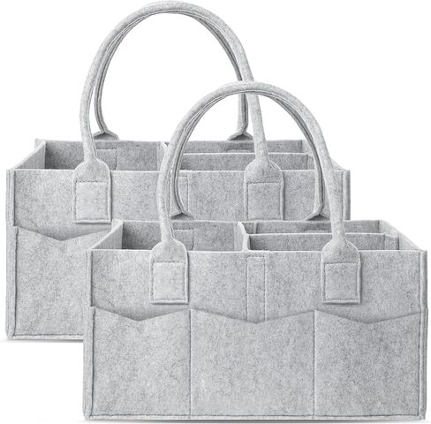 Cute Castle 2 Pack Diaper Caddy Organizer - Portable Baby Caddy Organizer with Handle, Nursery Storage Bin and Car Organizer for Girls, Boys - Baby Gift Basket - Grey in Saudi Arabia
