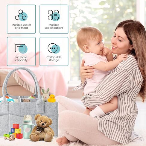 Cute Castle 2 Pack Diaper Caddy Organizer - Portable Baby Caddy Organizer with Handle, Nursery Storage Bin and Car Organizer for Girls, Boys - Baby Gift Basket - Grey in Saudi Arabia